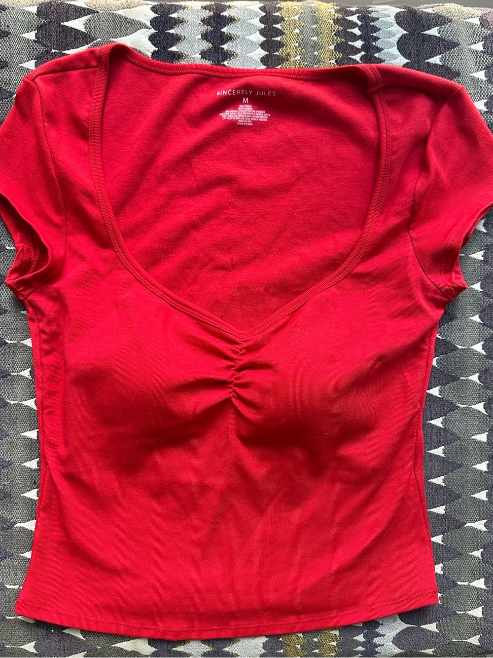 Sincerely Jules Red Ruched V-Neck Crop Top